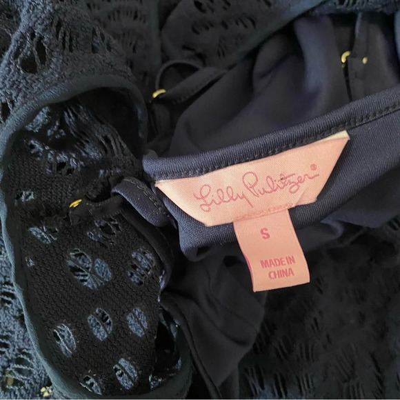 Lilly Pulitzer Navy Blue Fontaine Lace Mini Shift Dress Size Small - Picture 6 of 12